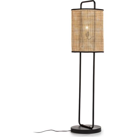 Lampara De Pie 34X34X135 Metal Negro/Ratan Natural