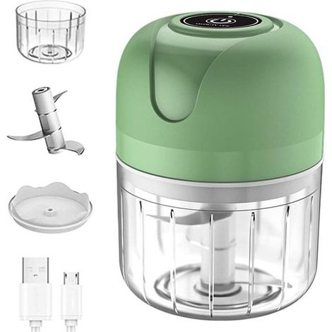 Hachoir électrique de 250 ml – mini hachoir à ail et trancheuse à légumes, rechargeable par USB, hachoir multifonctionnel, idéal pour la cuisine et la préparation des aliments pour bébés. (1/2)