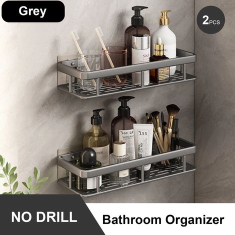 (gris-2) Étagère de rangement pour salle de bain en acier inoxydable antirouille, étagère de douche à ventouses, appareils de rangement ménagers (1/5)