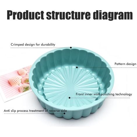 Moule à pâtisserie en silicone en forme de tournesol de 18 cm, réutilisable, rond, pour gâteaux, pains, tartes, flans et tartelettes. (1/5)