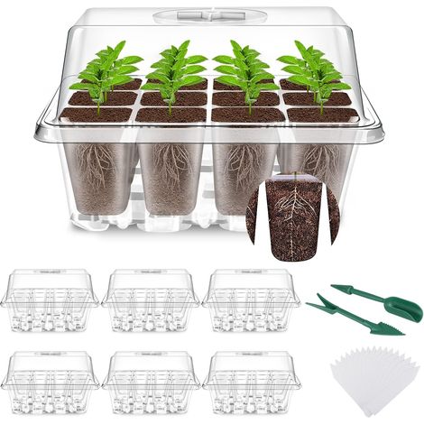 Mini Serre pour Plantes, 6 Pièces 72 Cellules Intérieure Plateau Semis Bac à semis Pépinière Boîte de Culture avec Couvercle et Ventilation Durables, Transparent (1/5)