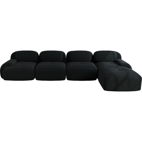 Divano angolare 4 posti nero in tessuto a coste con chaise longue e schiuma 32D (1/5)