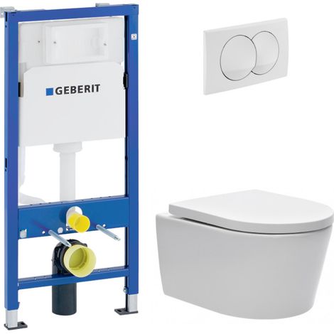 Duofix UP100 Pack WC bâti + WC suspendu sans bride avec abattant SoftClose Swiss Aqua Technologies + plaque (GEBSTBRWR02MAN-FR)