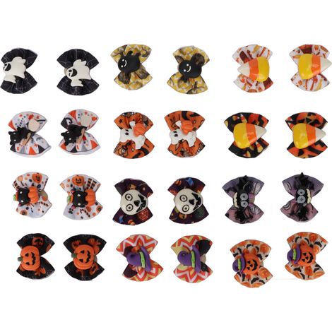 24 pièces chien Halloween élastique élégant fabriqué à la main chiot toilettage arcs pour chiens de compagnie chats (1/5)