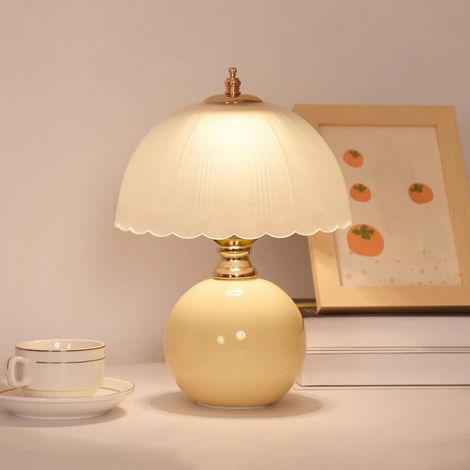 Lampe de table élégante, base en céramique, abat - jour, verre E27, lumière chaude, ambiance agréable, salon, table de chevet, bureau, installation simple et durable (ampoule non incluse) (1/4)