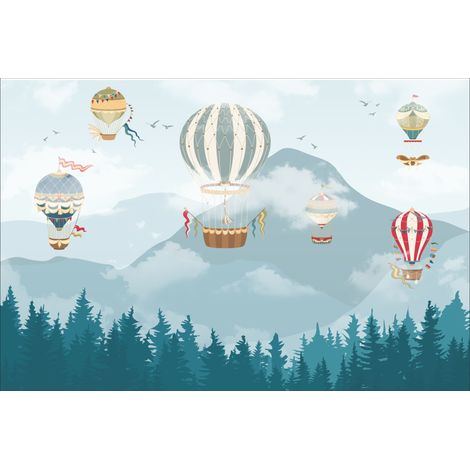 Fotomural infantil con preciosos globos flotando sobre montañas y bosques DWK192 300x200 (1/5)