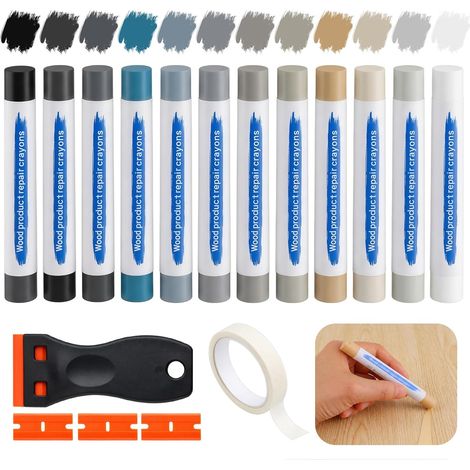 Kit Reparation Carrelage 12 Couleurs, Kit Réparation Parquet Stratifié avec Grattoir, Pate a Bois Rebouchage pour Stratifié Bois PVC Carrelage Meubles pour Trous Rayures et Fissures sur Stratifié