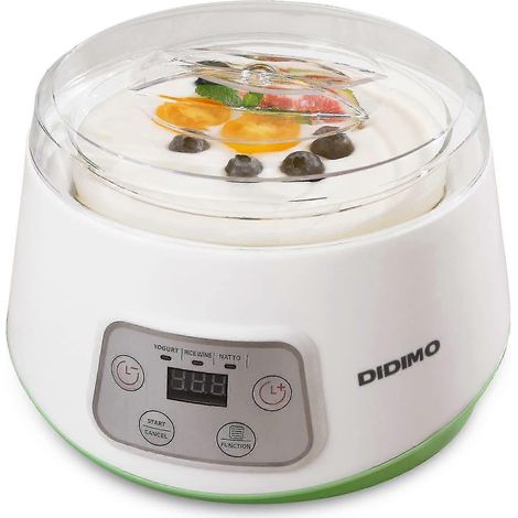 Yaourtière 3 en 1, permet de préparer du yaourt, du natto et du vin de riz. Fonctionnement automatique avec minuterie et écran tactile. Capacité : 1,2 litre. (1/5)