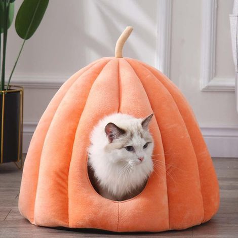 Cama para gatos estilo calabaza - Cama cueva para gatos - Tienda de campaña para gatos con cojín extraíble - Cama suave para perros y gatos pequeños y medianos - 40 x 40 x 35 cm (1/5)