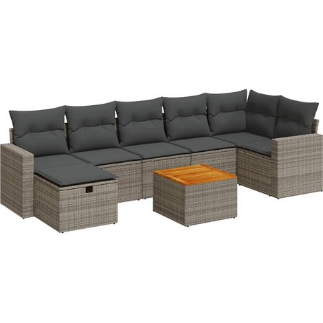 Set de sofás de jardín y cojines 8 piezas ratán sintético gris vidaXL (1/5)
