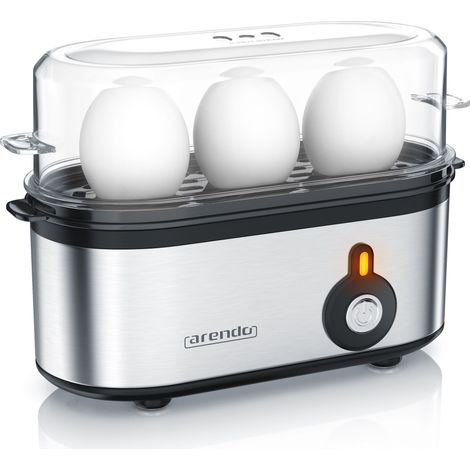 Arendo Eierkocher 3-fach, 210 W, Edelstahl, Härtegrad einstellbar, für 1-3 Eier, silber/schwarz