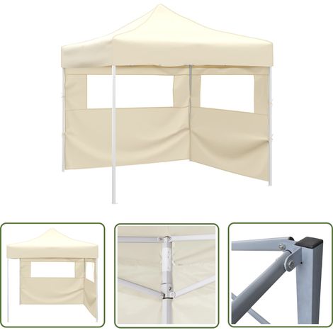 Sonnenschutz - vidaXL Faltzelt mit 2 Wänden 291x291x315 cm Cremeweiß - Outdoor-Zelt (1/5)