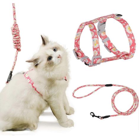 Harnais pour chat avec laisse réglable et corde de 150 cm pour promener votre chat en toute sécurité (rose, taille S) (1/5)