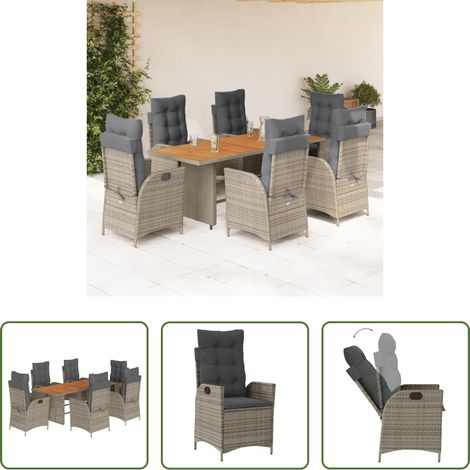 Chaise de jardin - Ensemble à manger de jardin et coussins 7 pcs gris rotin (1/5)