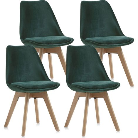 Set 4 Sedie 48,5x47x81,5 cm in Velluto Verde Smeraldo (1/3)