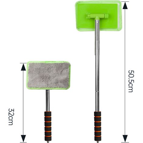 Grattoir pour Vitre de Voiture, Grattoir Télescopique, Grattoir avec Poignée en Alliage d'Aluminium et Fibre Microfibre pour Nettoyage Voiture, Vert (1/5)