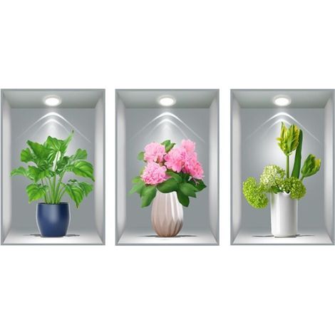 Autocollants décoratifs, simulation 3D, peinture autocollante de plantes et de fleurs, plantes en pot et peinture décorative d'escaliers et de couloirs, autocollants muraux imperméables (1/5)