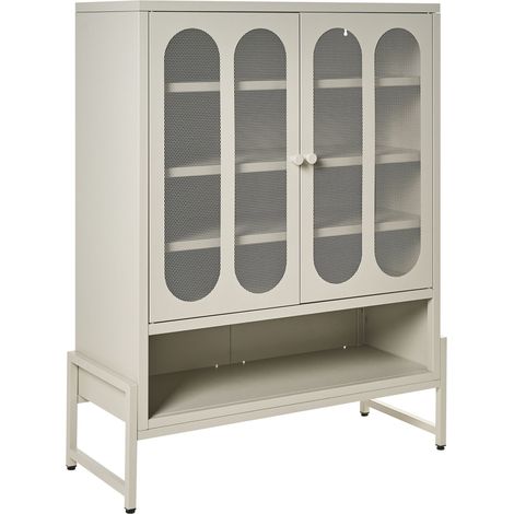 2 Door Sideboard Light Beige Cashmere Steel Oval Perforated Doors 5 Shelves Ventilation Slots Leg Caps Home Office Furniture Industrial Design SOLETTA (1/5)