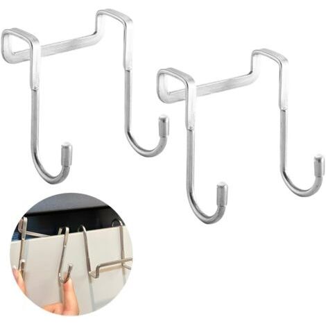 Lot de 2 crochets multi-usages pour porte d'armoire, tiroir, placard, ustensiles de cuisine, porte d'armoire, sacs, serviettes et clés, crochets argentés pour accrocher (argent)