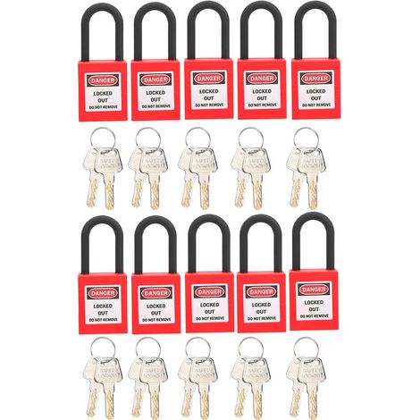 GARRYFIZH Verrou de Consignation, Cadenas de Sécurité en Nylon 38 Mm pour Site Industriel, Ensemble de Cadenas de Sécurité avec 2 Clés par Serrure, 10 Ensembles(Rouge)