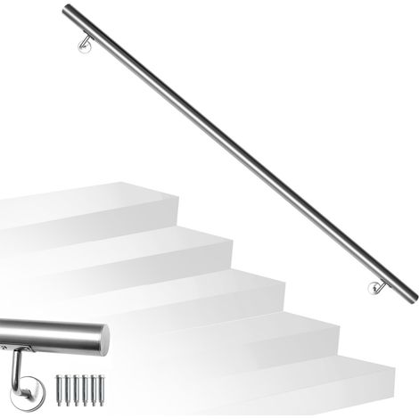SWANEW Edelstahl Handlauf 50 - 200 cm Treppengeländer Innen &Außen Geländer Wandhandlauf für Treppe aus Edelstahlrohr V2A, Mit Montagematerial, Länge: 200 cm