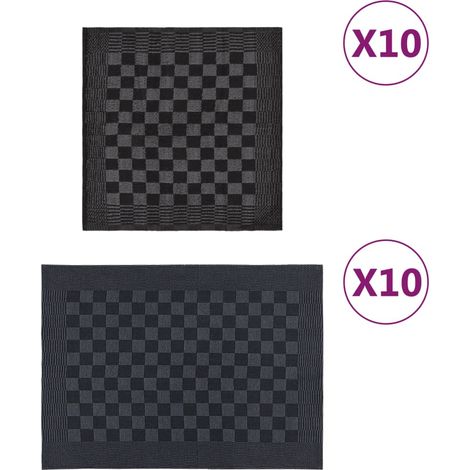 Ensemble de 20 serviettes, noir et gris, en coton