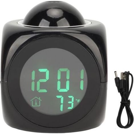 Mini-Projektionsuhr mit LED-Display, Sprachsteuerung, Digitaluhr und USB-Kabel, Schwarz (1/5)