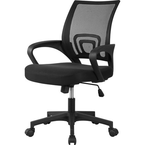Yaheetech – Chaise de bureau ergonomique inclinable – Hauteur réglable 33,5-43,5 cm – Siège large 52,5 x 51 cm – Base étoile avec roulettes pivotantes