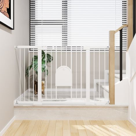 Ausziehbares Sicherheitsgitter 75-131 cm, automatische Schließung, weiß OKMYHOME (1/5)