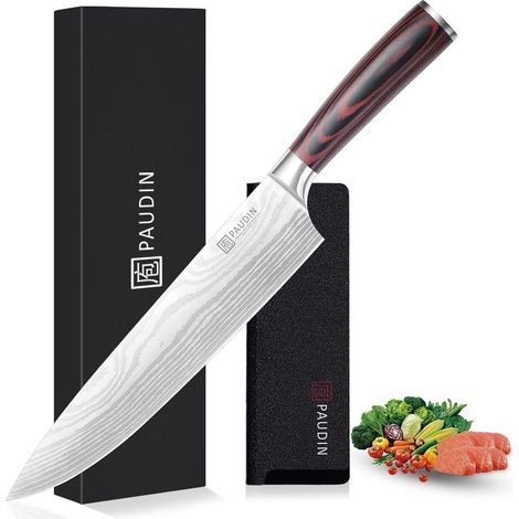 Küchenmesser Chefmesser Carbonstahl Pakkaholz Griff Kochmesser 25 cm (1/5)