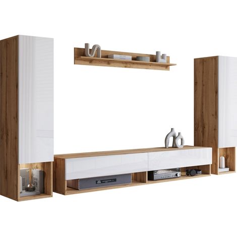 Conjunto de salón Sarasota 176, Roble wotan + Blanco brillante