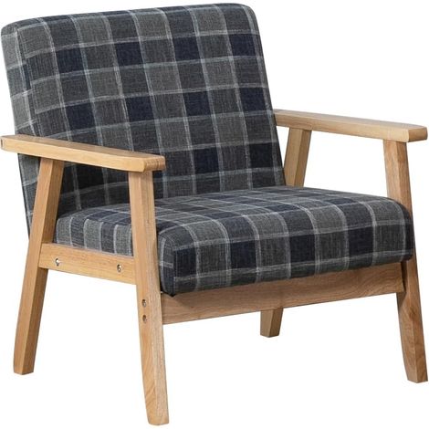 Armchair Wood Frame Accent Chair for Living Room Armchair Home Furniture (Tartan Grey)