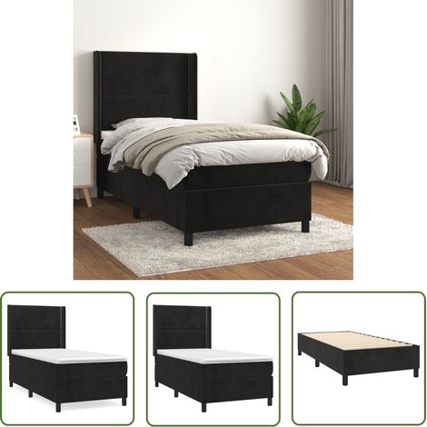The Living Store Sommier à lattes de lit avec matelas Noir 90x200 cm Velours - Lit Double - Lit Capitonné - Lit Velours - Literie - Chambre À Coucher (1/5)