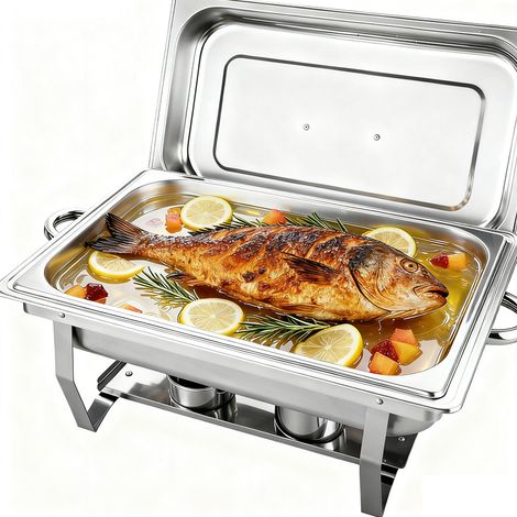 Haloyo® Mahlzeit Chafing Dish, Edelstahl Warmhaltebehälter Essen, für Catering, Buffet und Party, 55x35.5x26cm, Silber (1/5)