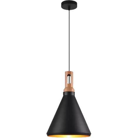 Lampadario da soffitto a sospensione con attacco E27 (lampadina non inclusa) moderno industriale a forma di cono Nero e oro 25x27 cm