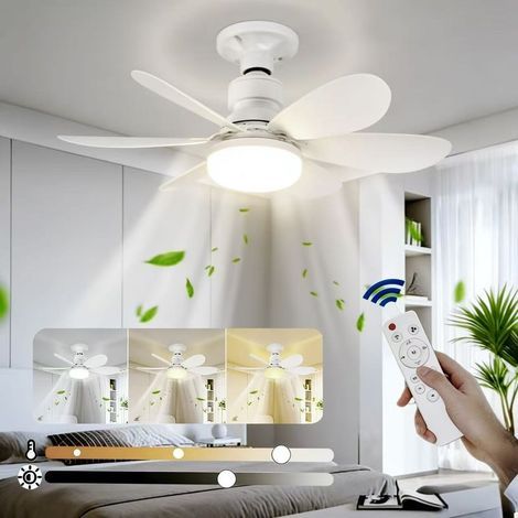 Ventilateur de plafond avec éclairage et télécommande, plafonnier LED à intensité variable, 3 vitesses de ventilation, 40 W, E27 (blanc) (1/5)