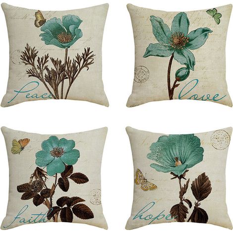 Housse de coussin Triomphe, ensemble de 4 taies d'oreiller décoratives en lin végétal, convient pour table de salon, chaise, matelas de canapé (1/5)