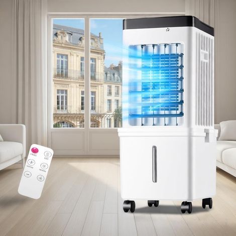 MRTRS – Rafraîchisseur d'air portable avec télécommande – Réservoir d'eau de 15 litres– Réservoir d'eau amovible – Minuterie de 7,5 heures – 3 vitesses de ventilation – Convient pour une surface de 2
