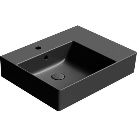 Lavabo en céramique KUBE X 60x47cm, étagère à droite, noir mat (1/4)