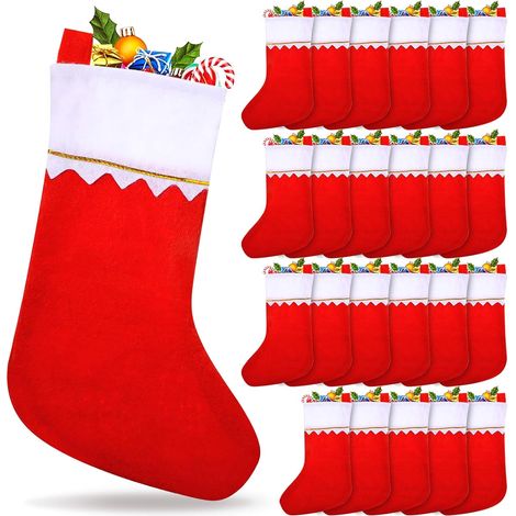 Chaussettes de Noël, 24 x chaussettes de Noël à suspendre pour cheminée, sapin de Noël, décorations du Père Noël
