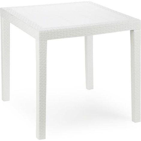 TrAdE Shop Traesio - Tavolo Tavolino Quadrato Effetto Finto Rattan Vimini Bianco 79x79x72cm Bar Casa 052000 - (1/2)