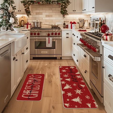 Tapis De Cuisine Anti-dérapant - Tapis De Sol Rembourrés Pour Cuisine - Décoration Festive Noël Hiver - Lot De 2 - 40x60 cm Et 40x120 cm (1/5)