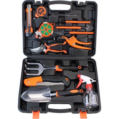 Ensemble d'outils de jardinage 13 pièces, Professionnel, robuste et résistant à la rouille, avec vaporisateur rechargeable et mallette de transport solide (1/3)