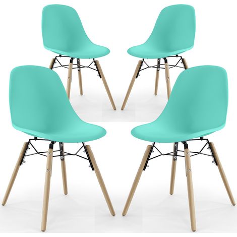 Sedia da Pranzo - Design Scandinavo - Gambe in Legno - Set di 4 - Skögur Turchese