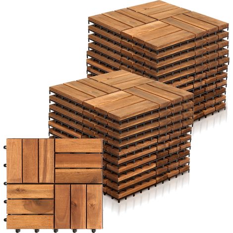 Jiubiaz 44STK Holzfliese Akazie 30 x 30 cm Terrassenplatten Klicksystem Außen Klickfliesen Balkon Terrassenfliesen Holz,wetterfest rutschfest