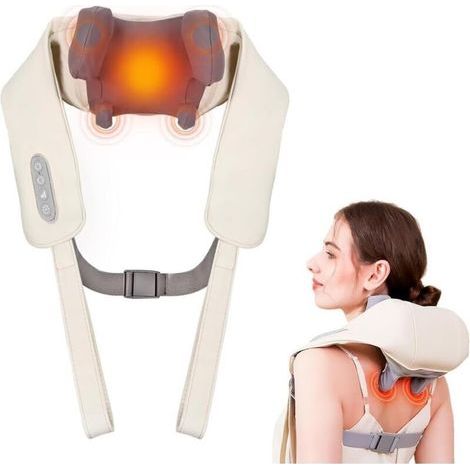 Masseur de nuque 6D. Masseur sans fil pour le dos et la nuque avec massage par pétrissage. Deux niveaux de chaleur et housse lavable. Pour la nuque. le dos. les jambes et les épaules. Idée cadeau pour