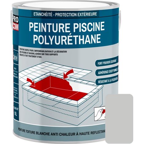 Procom – Peinture piscine béton polyuréthane 2.5L – Étanche et souple – Revêtement satiné pour béton et ciment – Résiste aux traitements d'eau