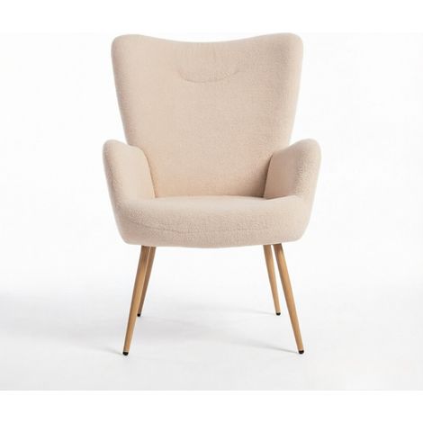 CHICFURN Sillón de lectura beige con respaldo alto y reposabrazos integrados, tapizado de tela suave, butaca lounge ergonómica para salón, dormitorio o rincón (1/5)