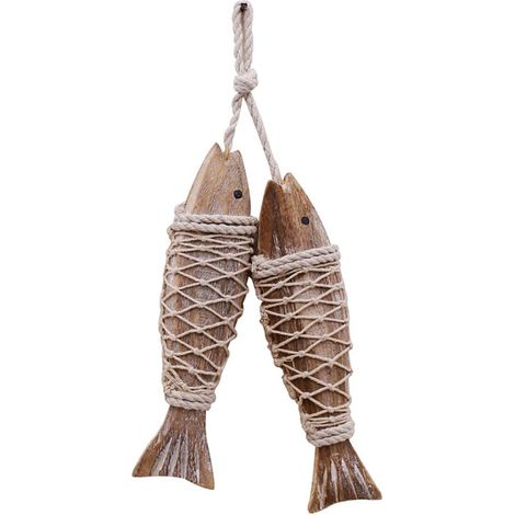 Poisson En Bois - Décoration Murale Nautique Vintage - Pour Intérieur Et Extérieur - Hauteur 8 Pouces Et 12,5 Pouces - Lot De 2 (1/5)