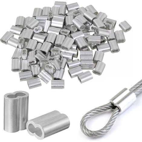 50 anneaux de sertissage en aluminium - manchons thermorétractables à deux trous - manchons de câble - pour fils et câbles en acier ou tout ce qui nécessite un câble résistant (couleur : argent) (1/5)